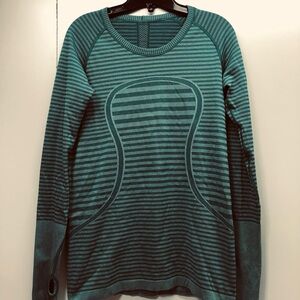 lululemon athletica Teal Striped Long Sleeve Top